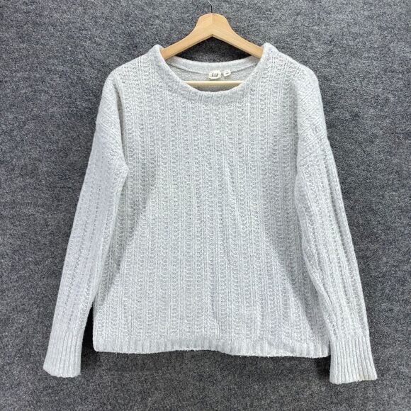 Gap Sweater Pullover Women S Small Gray Wool Cotton Crew Neck Long Sleeve Solid - Picture 1 of 9